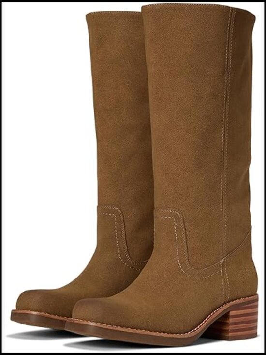 Shoes - Calf High Square Toe Block Heel PU Leather Pull-On Boots Y2K Chic